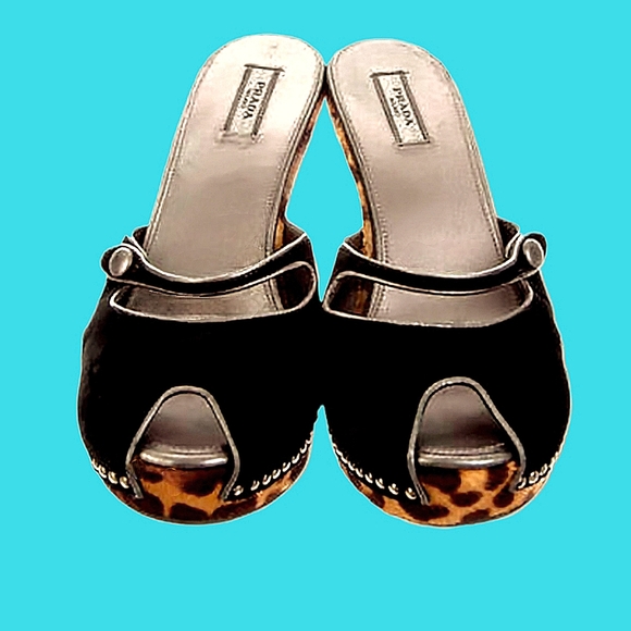 PRADA ✴️Animal Print/ Calf hair/ Pony✴️ Platform Wedge Slides✴️ 8M✴️Orig… - Picture 10 of 14